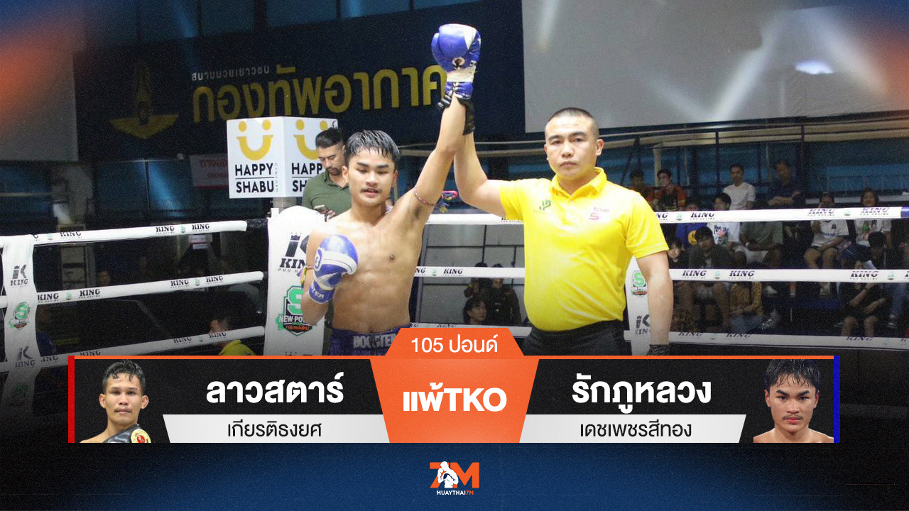 ผลมวยวันนี้ ลาวสตาร์ เกียรติธงยศ แพ้TKO ยก 4 รักภูหลวง เดชเพชรสีทอง